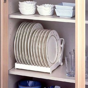 Foldable Dish Plate Drying Rack Organizer Drainer Plastic Storage Holder White Kitchen 211102