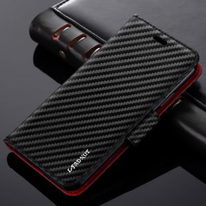 Luxury Carbon Fiber Plånbok Mobiltelefonfodral för iPhone 8 Plus 7 6S 6 SE Flip Leather Cover för iPhone 11 Pro Max XR X XS 12 mini