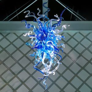Modern pendant lâmpadas azul transparente cor mão soprado lustre de vidro iluminação economia de energia sala de estar arte decoração 32 polegadas
