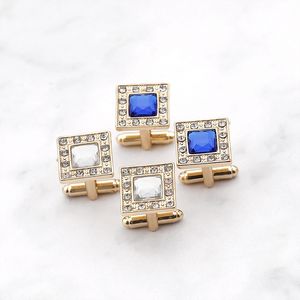 Men Square Gold Crystal Cufflinks Zircon Formal Business Shirt Cuff Links Button Clasp Fashion Jewelry Gift Will and Sandy