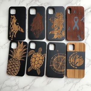 Laser Carving Black Wood Case Hüllen Handy Holz Bambus Cover Shell für iPhone 12 13 Mini 11 Pro Max