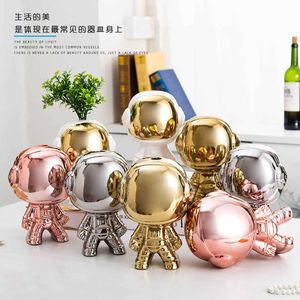 Modern creative minimalist Q version multicolor astronaut ceramic flower arrangement crafts home decoration 210804