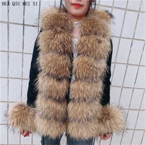 Fur Cardigan Real Coat Naturliga stickade tröjor s Racoon Vest Kvinnor 211122