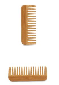 Pente de dente largo de bambu quente Detangling escova anti-estática Natural encaracolado ondulado cabelo seco para mulheres e mens mão polida kd