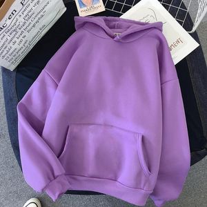 Kadın Hoodies Tişörtü Kadınlar Katı Renk Boy Hoodie 2021 Harajuku Artı Kadife Kış Temel Kazak Rahat Uzun Kol Kalınlaşmak