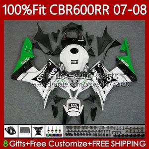 OEM Bodys för Honda CBR 600 RR CC F5 600CC 2007 2008 Bodywork 70NO.111 CBR600 GRÖN BLK Vit RR CBR 600RR 600F5 CBR600RR 07 08 CBR600F5 2007-2008 Injektionsformfee