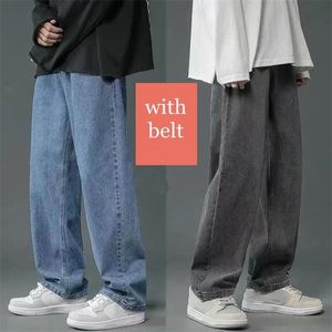 Streetwear Baggy 청바지 남성 플러스 사이즈 S-5XL 패션 느슨한 스트레이트 넓은 다리 바지 블랙 라이트 블루 남성 캐주얼 의류 220311