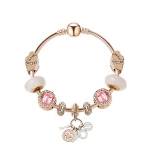 Bracciale con ciondolo Ti amo in oro rosa con fili 18-20 cm Ornamento a occhio di gatto smaltato