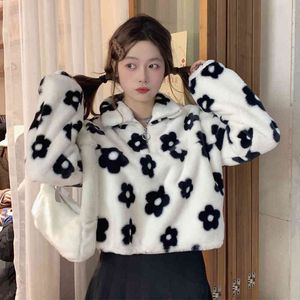 Korobov vintage streetwear hip hop kvinnor sweatshirts japanska kawaii hajuku hoodies koreanska chic blomma tryck skörd hoodie