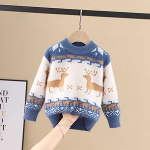 Kids Boys Sweater Cotton Warm Pullovers Plush Inside Sweaters Boys Winter Autumn Knitted Loose Jacket 2-7Y Child Tops Y1024