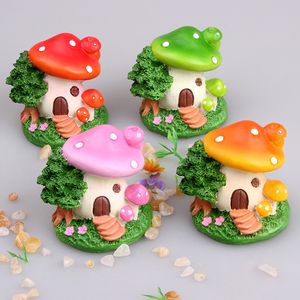 Resin Cartoon Mushroom Garden Decorations House Ornaments Mini Fairy Garden Miniatures DIY Terrarium Home Desktop Moss Micro Landscape Decoration 4 Colors