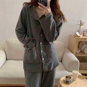 Yumuşak Sıcak Homewear Yüksek Kalite Büyük Boy Gevşek Kore Chic Pijama Casual Kısa Gecelik Setleri 210525