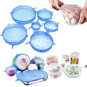 New6pcs / Set Universal Silicone Tampas Estique de Sucção Cobertura Cozinhar Panela Panela Capa de Silicone Pan Spill Derramamento Tampa Big Tig Buck Capa EWB6432