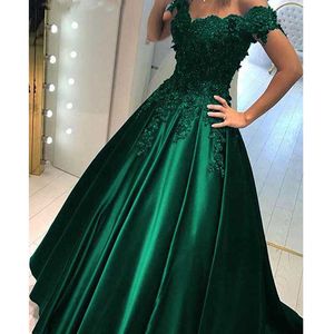 Dunkelgrüne formelle Abendkleider im Vintage-Stil, schulterfrei, 2022, A-Linie, arabisch, Dubai, Abschlussball, Partykleid, kurze Ärmel, Übergröße, Türkei, muslimisches Kleid für besondere Anlässe