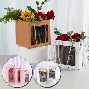 Gift Wrap Creative Show Window Box Handväska Blomma Förpackningspåse Kraftpappers leveranser Bouquet Cardboard Begå bröllop för gäster