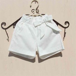 Summer Shorts Children Casual Solid White Pants Teenage School Girl Clothes Beach Trousers Bow Kids for Girls 2-16T 210622