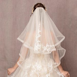 Bridal Weits Высокое Качество 2-слойные Женщины 2021 Кружева Крачае Velo de Novia Boda White / Шампанское Невесту вуаль Свадебные аксессуары