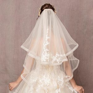 Véus nupciais Alta qualidade 2-camadas Mulheres 2021 Lace Edge Velo de Novia Boda Branco / Champagne Noiva Veil Wedding Acessórios