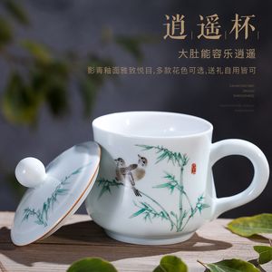 Jingdezhen cerâmica de água pessoal copo de chá kungfu bolha copo conjunto tigelas artesanais xícaras caneca com tampa cozinha jantar bar