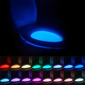 best selling Creative LED Toilet Night Lights 8 and 16 Color Human Body Smart Induction Lamp Hanging Automatic RGB Backlight for Restroom Bowl Cover Lamps Indoor Lighting