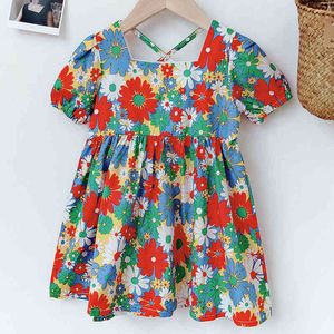 Meninas vestido manga folhada floral halter feriado estilo princesa criança crianças roupas verão 210515