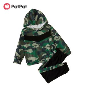 Chegada primavera e outono toddler unisex camuflagem hoodie top calças define roupas de crianças 210528