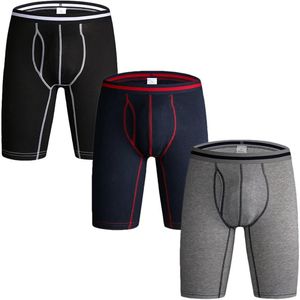 Unterhosen, 3er-Pack, Herren-Boxershorts mit langem Bein, Baumwolle, Multipack, offene Tasche, Sportunterwäsche, Höschen für Männer