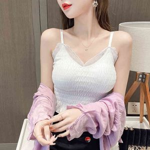 Korean Fashion Crop Tops Women Tank Solid Camis Sexy & Club Sleeveless Womens Clothing White Basic Folds for Girls 210427