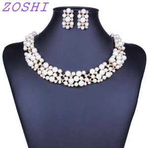 Earrings & Necklace ZOSHI Worldwide Imitation White/Colorful Simulated Pearl Gold Color Elegant Bridal Jewelry Sets Kit Gift Selling