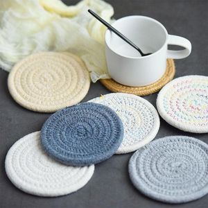 Mats & Pads Vintage Woven Insulation Coasters Placemat Thicken Heat-Resistant Round Drinks Water Absorbent Home Decoration