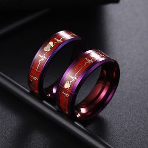 Luminous Couple Ring mm mm Glowing Heartbeat ECG Ring Purple Wedding Ring Shining Love in the Dark Z2