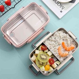 304 Lunchbox de Aço Inoxidável A grade Selo independente Bento Lattice Recipiente de Alimentos Escola de Crianças 210423