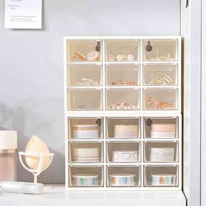 Fowecelt 6/9 Griglie Organizzatore Portagioie Make Up Organizer Contenitore di stoccaggio Organizzatore da scrivania Cancelleria Scatola di plastica trasparente 210626