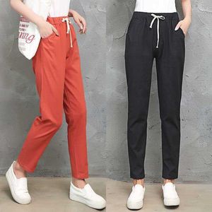 4XL Übergroße Schweiß Hosen Frauen Hosen Baumwolle Leinen Frühling Sommer Tasche Casual Knöchel Länge Bleistift Harem Q0801