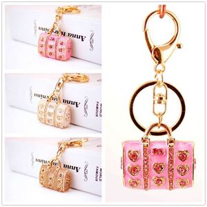 Key Chains Holder Teardrop Crystal Bag Buckle Pendant Rhinestone Crystal HandBag Keychain Enamel G1019