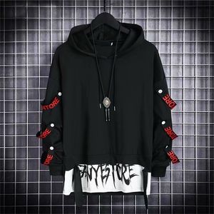 HOUZHOU Autumn Men's Hoodie Sweatshirt Casual Black Hoodies Tops Techwear Hip Hop Harajuku Patchwork Japanese Streetwear Men 220215