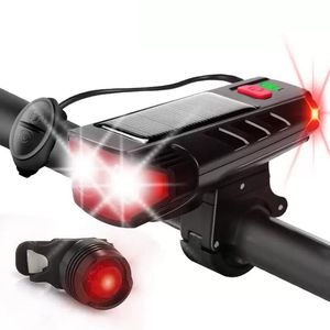 2022 new T6 Bike Front Torches Light with Horn 120dB Solar USB Charging Bicycle Headlight 5 Modes LED Cycling Lamp Flashlight 2000mAh