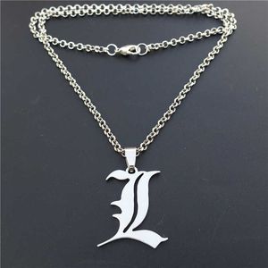 12 Pieces Death Note Double L Yagami Non-Mainstream StainlSteel Necklace Smart Anime Letter Jewelry O Link Chain Black Cord X0707