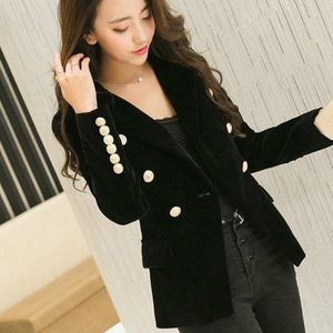 Women's Suits & Blazers Slim Suit Gold Velvet Double-breasted Notched Jacket OL Professional Splicing Coat Cardigan Long Sleeved Tops