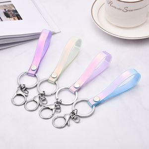 Creative Laser Colorful leather Rope Decor Keychain Exquisite Car key Ring Ladies Bag Pendant Accessories