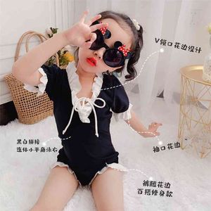 子供のための韓国の女の子CCのブティック水着のためのフリル半袖の水着幼児ファッションインコスチューム210529