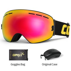 COPOZZ Ski Goggles with Case Anti-slip Strap Adult UV400 Anti-fog Ski Glasses Men Women Spherical Skiing Snowboard Snow Goggles 220214