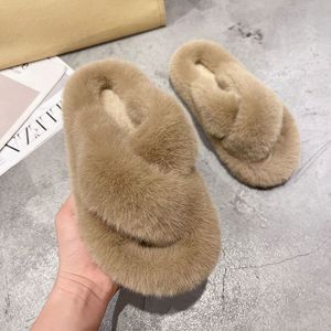 Lyxiga designers Kvinnor INS Tofflor Dam ull Slides Vinterpäls Fluffig Furry bokstäver Sandaler Varm Bekväm Fuzzy Girl Flip Flop Tofflor