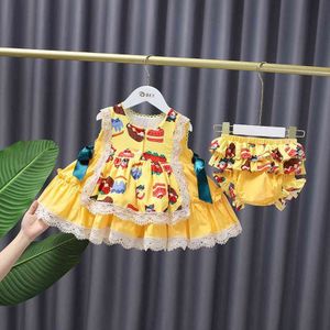 Summer Girl Kids Lolita Princess Printed Dress Clothes Set Children Baby Infants Cake Dresses+PP Short Pants Party Suit S12495 G1129