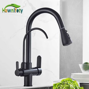 Gold /Black/Chrome Kithcen Purified Faucet Pull Out Water Filter Tap 2/3 Way Torneira Cold Mixer Sink Crane Kitchen Drink 210724