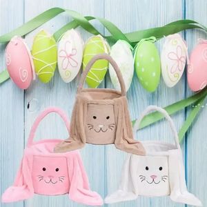 Plysch påskväska Festlig Floffy Soft Easters Bunny Bucket Long Ear Decor Canin Basket Gulliga godis Förvaring Skopor Wht0228