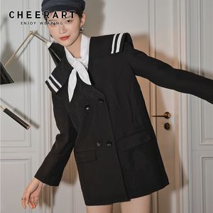 Autumn Black Trench Coat For Women Preppy Style Double Breasted Coats And Jackets Fall Clothing 210427