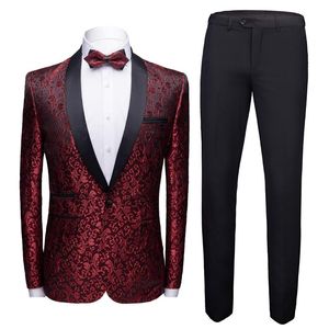 Homens Ternos Blazers Borgonha Vestido de Noiva 4 Color Shawl Collar Prom Set Personalizado Noivo Slim Tuxedo 2 Parte Casual Roupas