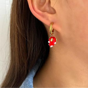 Hoop & Huggie 2022 Fashion Cute Stainless Steel Earrings For Women Girls Gold Color Strawberry Fruit Circle Earring Sweet Party Jewelry