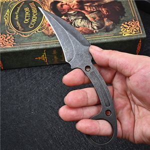 Karambit-Messer D2, weiße/schwarze Stone-Wash-Klinge, Full-Tang-Stahlgriff, feste Klingen, Klauenmesser mit Kydex-Scheide